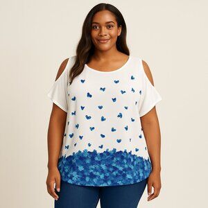 In Every Story Floral Print Blouse - White Short Sleeve - 2X